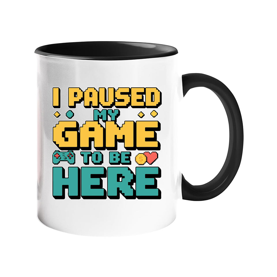 I Paused My Game to Be Here Mug – Funny Gamer Coffee Cup with Retro Controller for Him, Her, Teens & Gaming Fans