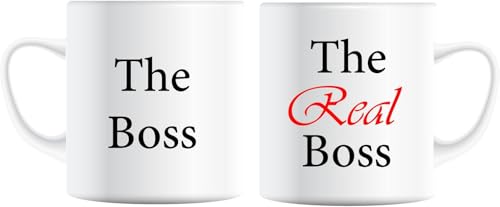 Funny Mr & Mrs Wedding Love Mug Gift Set, Set of 2 Mugs The Boss & Real Boss