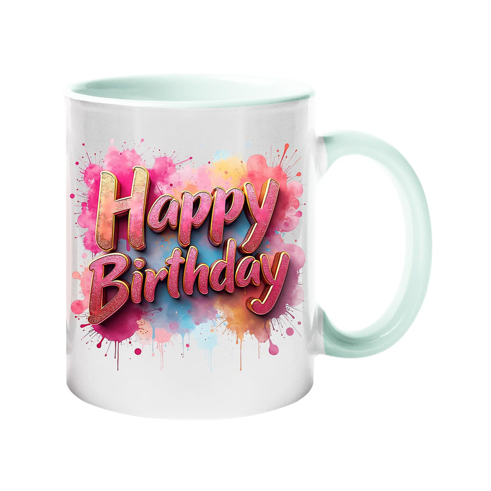 Happy Birthday Colour Mug – Splash Print Ceramic Cup for Dad, Mum, Kids & Friends