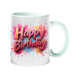 Happy Birthday Colour Mug – Splash Print Ceramic Cup for Dad, Mum, Kids & Friends