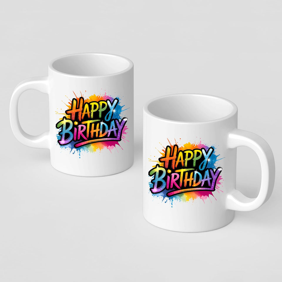 Happy Birthday Mug Colorful Design Cup Fun Printed Birthday Surprise Ceremic Mug Gift for Couple Dad Tea Party Worker Kids