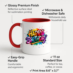 Happy Birthday Colour Mug – Funny Two-Tone Ceramic Gift for Dad, Mum, Kids, Friends, or Celebration Parties