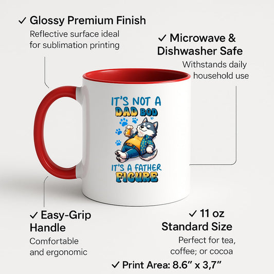 Colour handle mug with labels for 11oz size, glossy finish and easy-grip handle