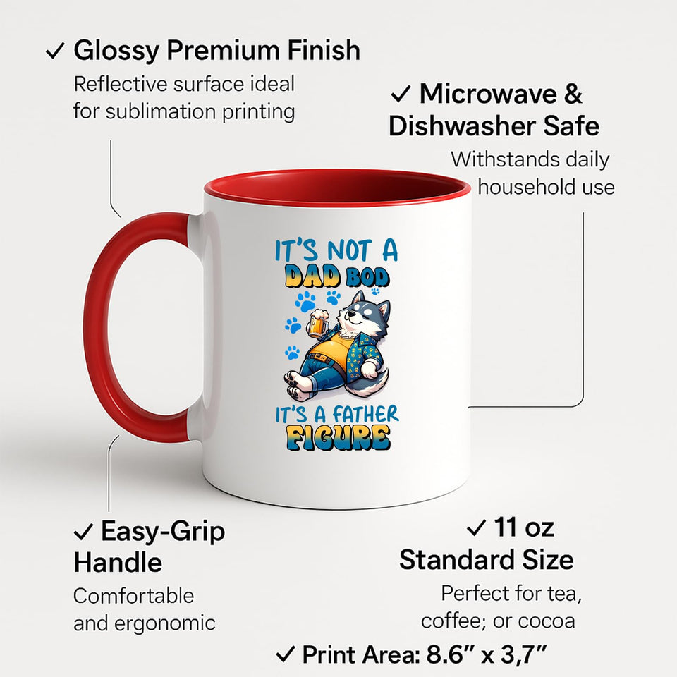 Colour handle mug with labels for 11oz size, glossy finish and easy-grip handle