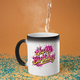 Hot water poured into the Happy Birthday pink splash colour changing mug as the design appears