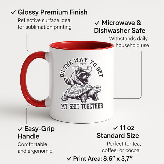 Colour handle mug with labels for 11oz size, glossy finish and easy-grip handle