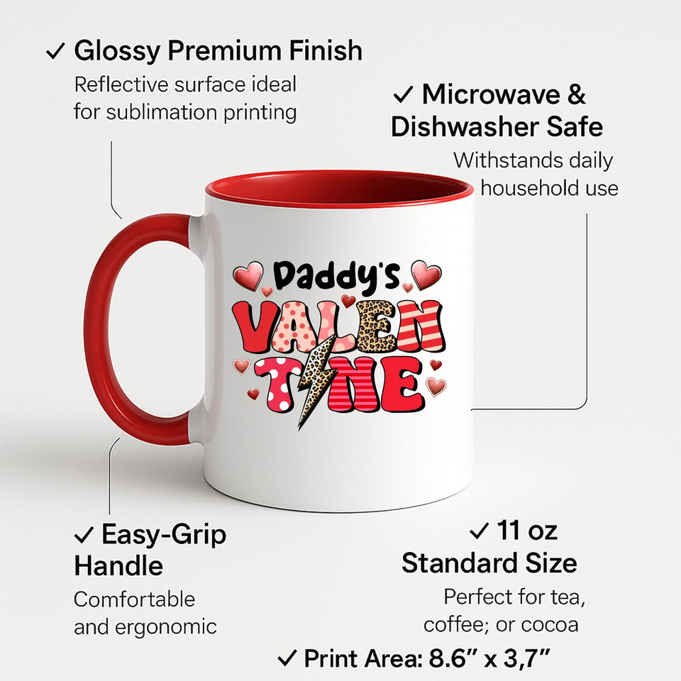 Colour handle mug with labels for 11oz size, glossy finish and easy-grip handle