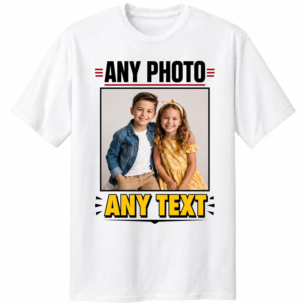 Personalised white t-shirt with custom photo and text