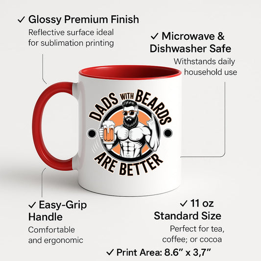 Colour handle mug with labels for 11oz size, glossy finish and easy-grip handle
