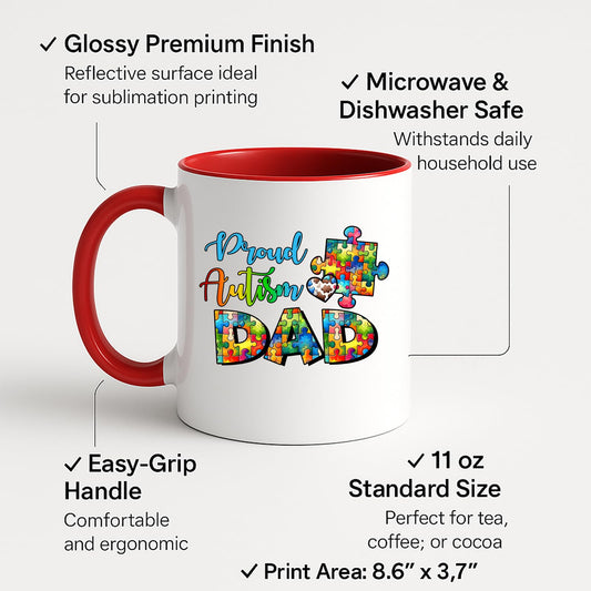 Colour handle mug with labels for 11oz size, glossy finish and easy-grip handle