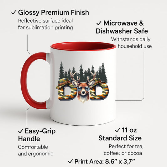 Colour handle mug with labels for 11oz size, glossy finish and easy-grip handle