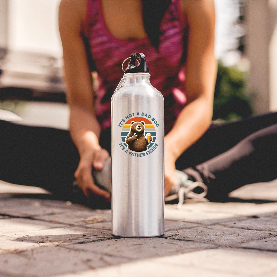 Dad Bod bear water bottle on the ground as a woman stretches