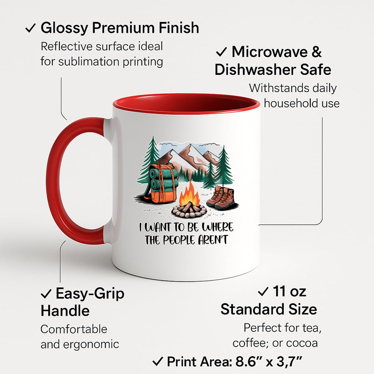 Colour handle mug with labels for 11oz size, glossy finish and easy-grip handle