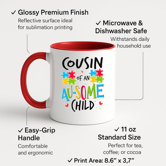 Colour handle mug with labels for 11oz size, glossy finish and easy-grip handle