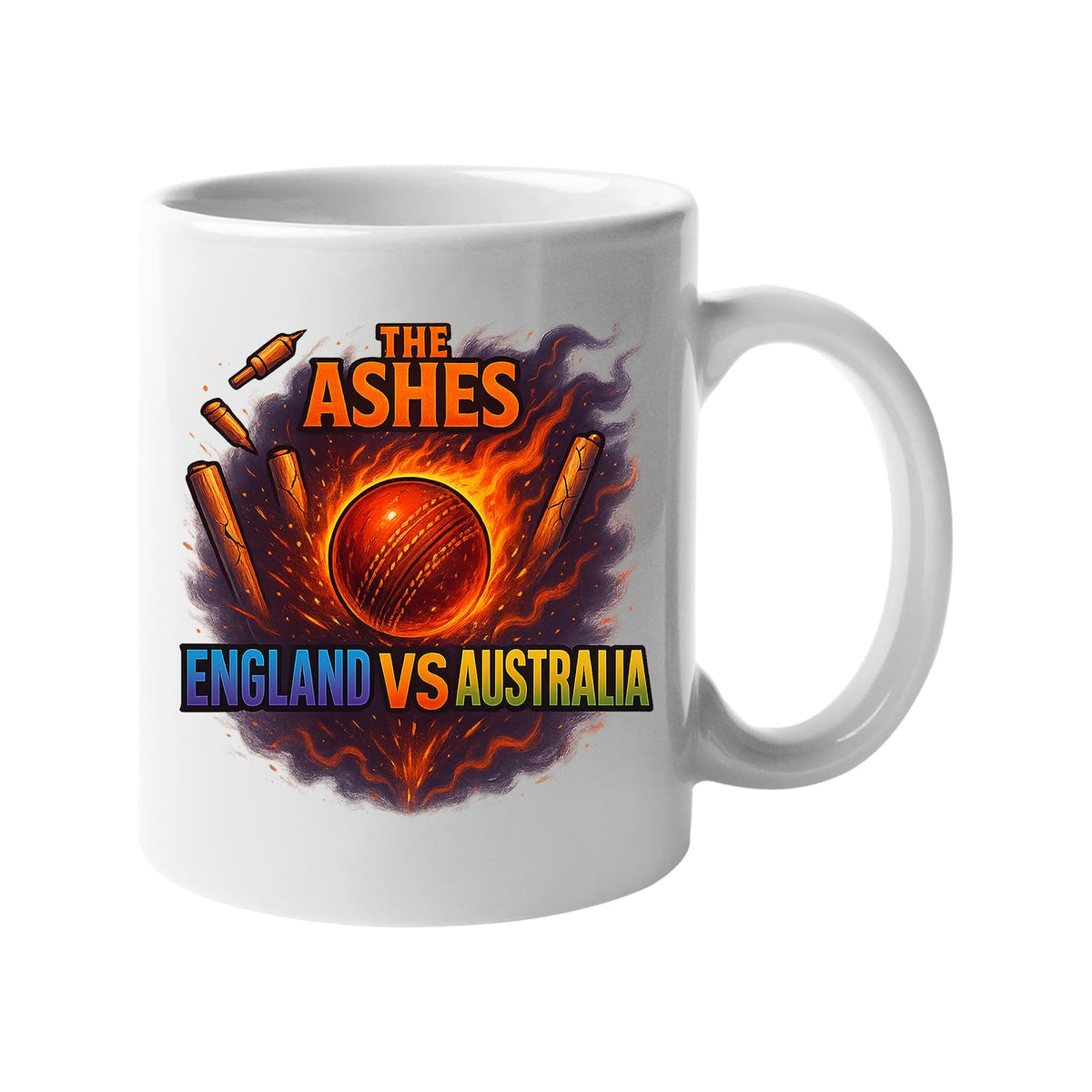 White mug with The Ashes England v Australia cricket design