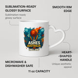 Excudo Trade LTD The Ashes Burning Ball Australia vs England Rivalry Cricket Heart-Shaped Handle Mug Fiery Design Gift Fans Couples Coffee Cup Home Decor Couples