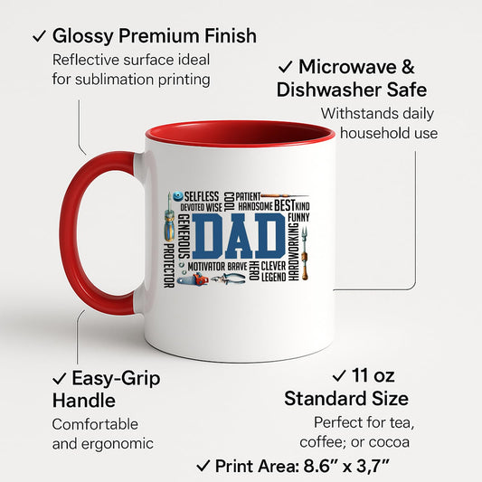 Colour handle mug with labels for 11oz size, glossy finish and easy-grip handle