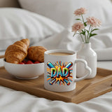 DAD baseball bats heart-handle mug on a breakfast tray with croissants and flowers