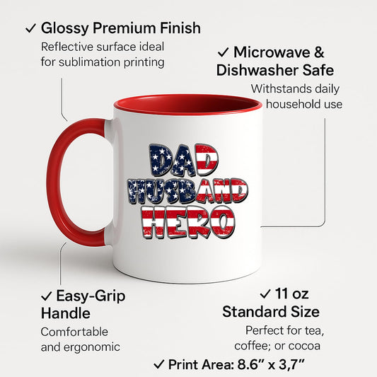 Colour handle mug with labels for 11oz size, glossy finish and easy-grip handle