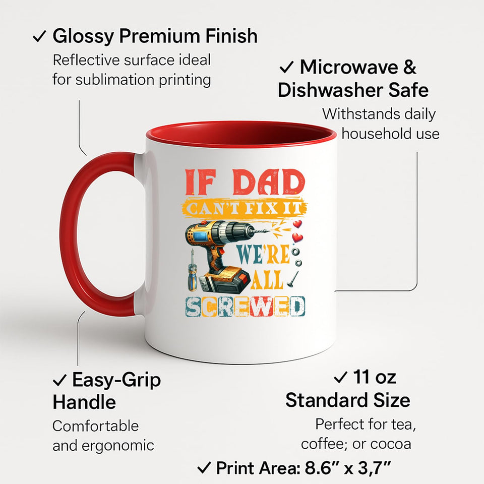 Colour handle mug with labels for 11oz size, glossy finish and easy-grip handle
