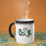 Hot water poured into the Reel Cool Dad colour changing mug as the design appears