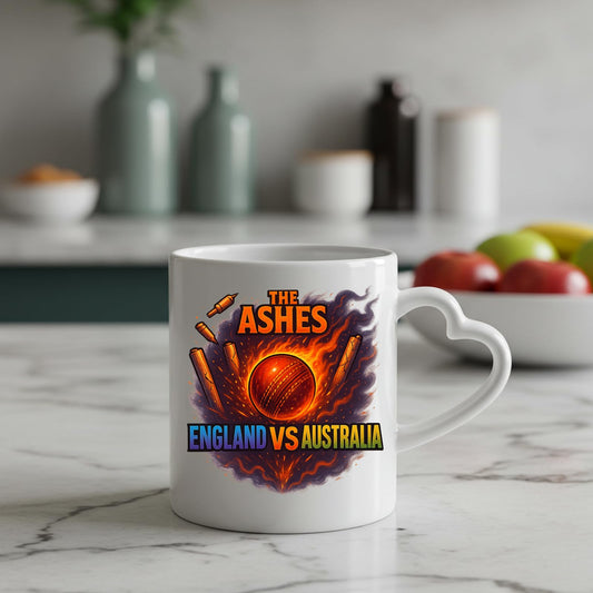 Ashes heart-handle mug on a kitchen worktop