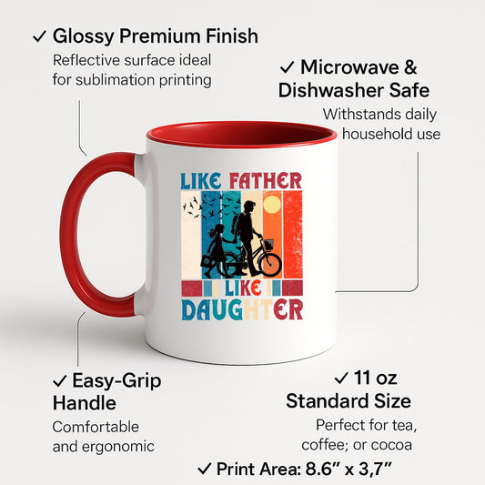 Colour handle mug with labels for 11oz size, glossy finish and easy-grip handle