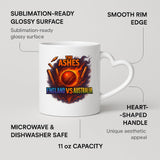 Excudo Trade LTD The Ashes Burning Ball England Vs Australia Rivalry Cricket Heart-Shaped Handle Mug Fiery Design Gift Fans Couples Coffee Cup Home Decor Couples