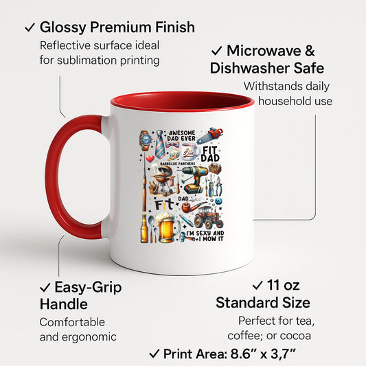 Colour handle mug with labels for 11oz size, glossy finish and easy-grip handle
