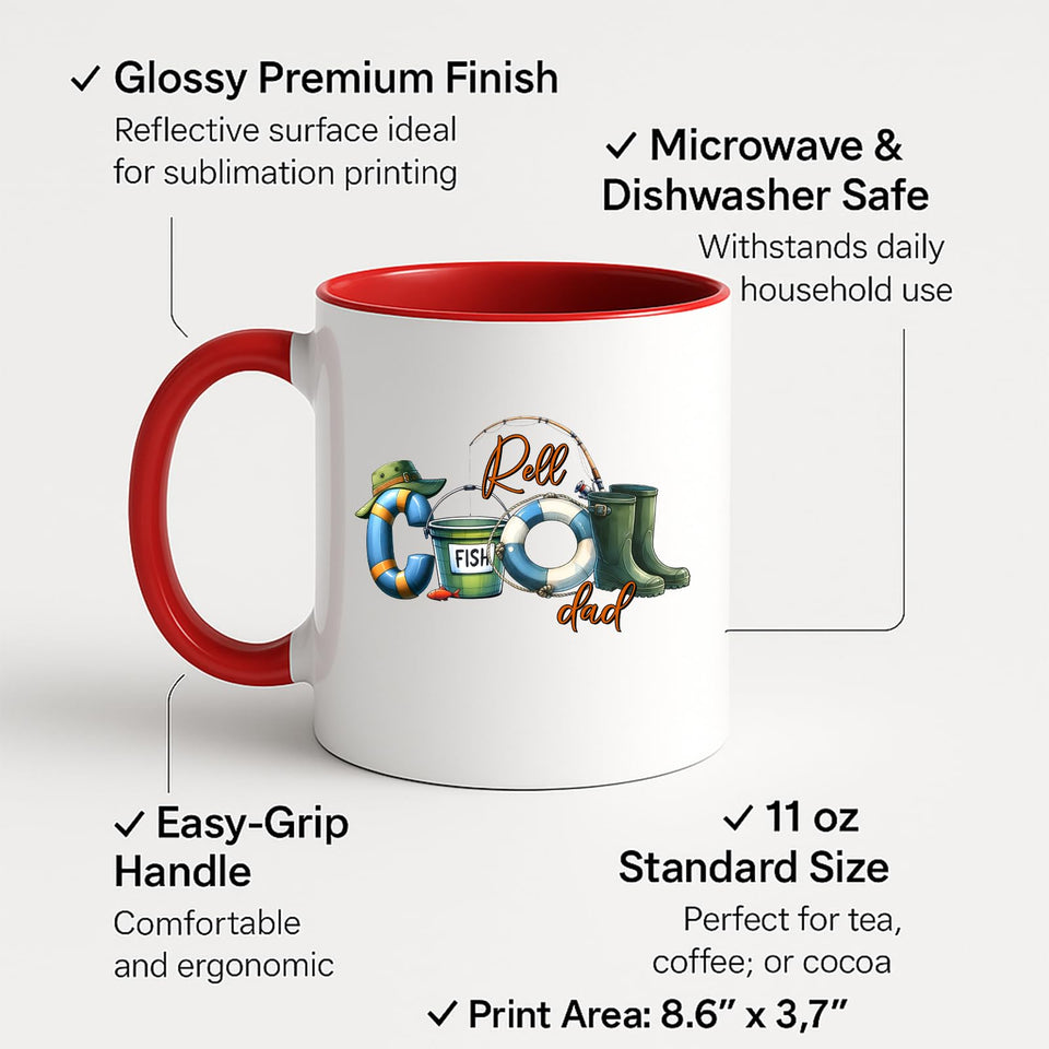 Colour handle mug with labels for 11oz size, glossy finish and easy-grip handle