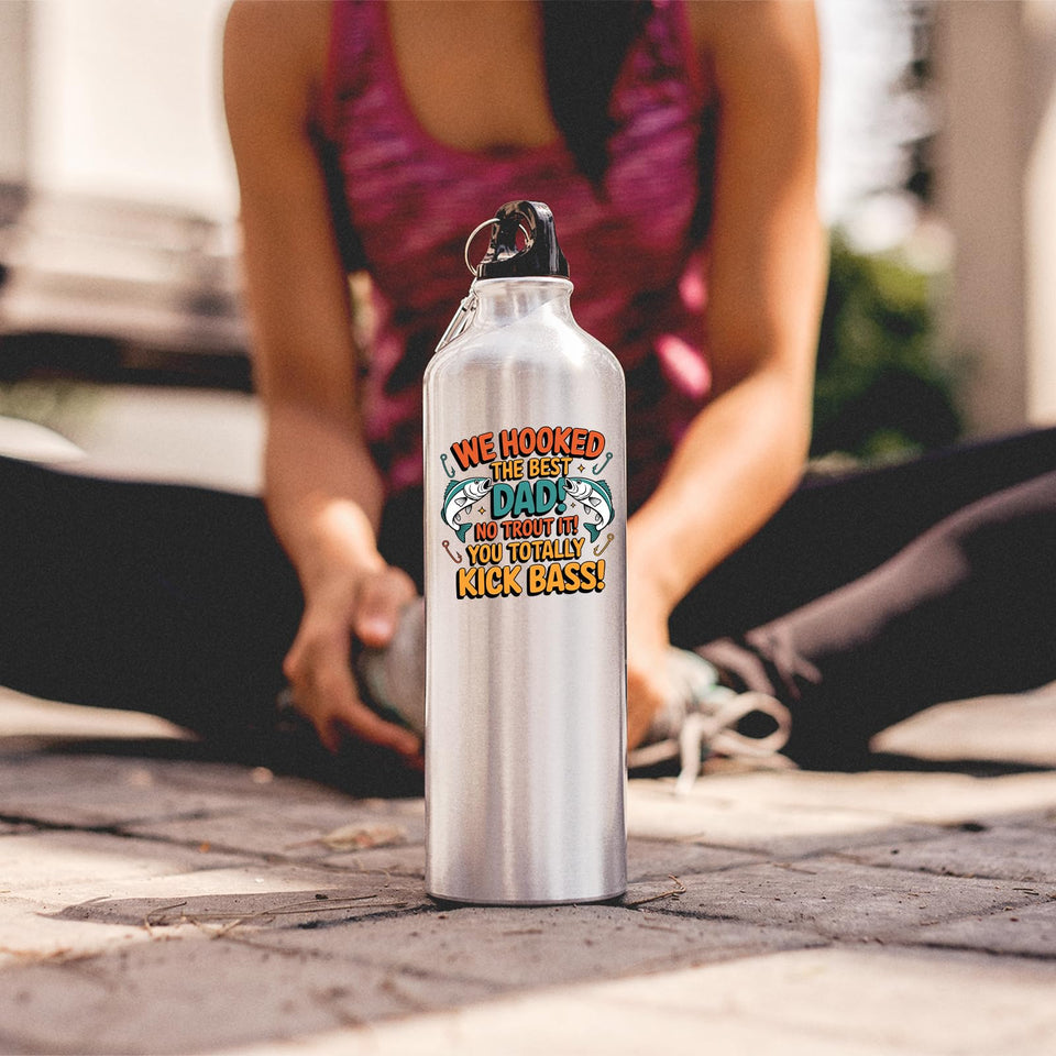We Hooked the Best Dad water bottle on the ground as a woman stretches