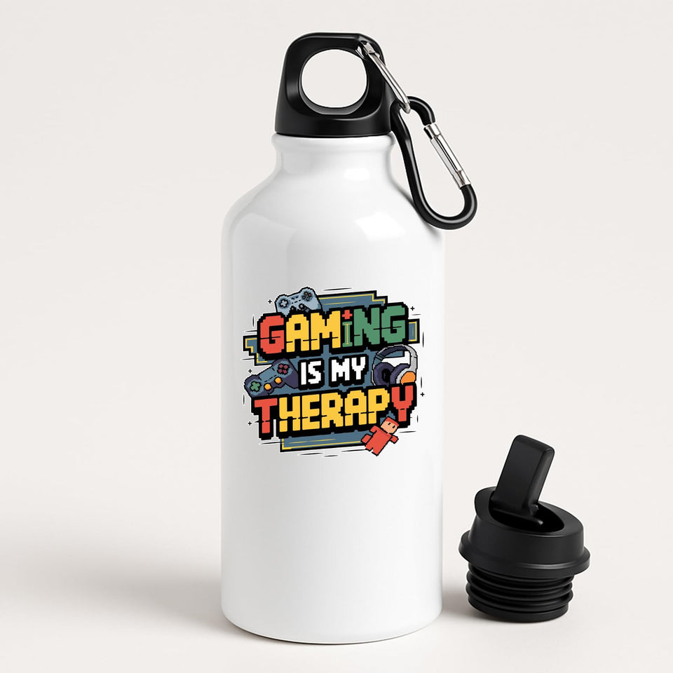 Gaming Is My Therapy Water Bottle Gamer Metal Bottle with Controllers & Headphones Funny Retro Gaming Gift Insulated Hydration Bottle for Work Gym or School