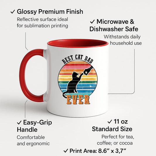 Colour handle mug with labels for 11oz size, glossy finish and easy-grip handle
