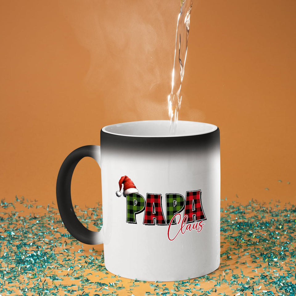 Hot water poured into the Papa Claus colour changing mug as the design appears