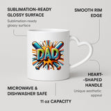Heart-handle mug with labels for 11oz capacity, glossy surface and heart-shaped handle