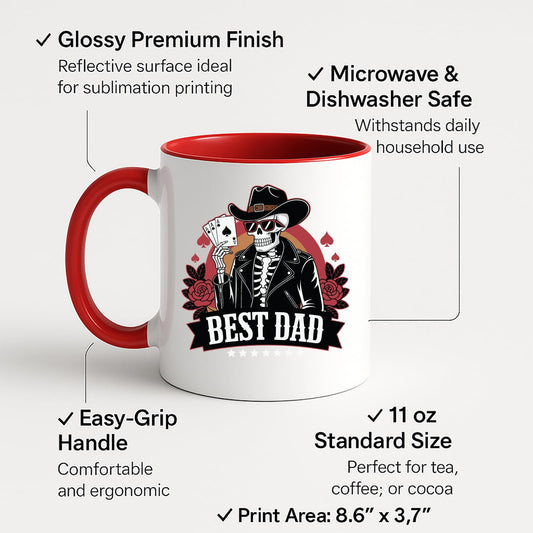 Colour handle mug with labels for 11oz size, glossy finish and easy-grip handle