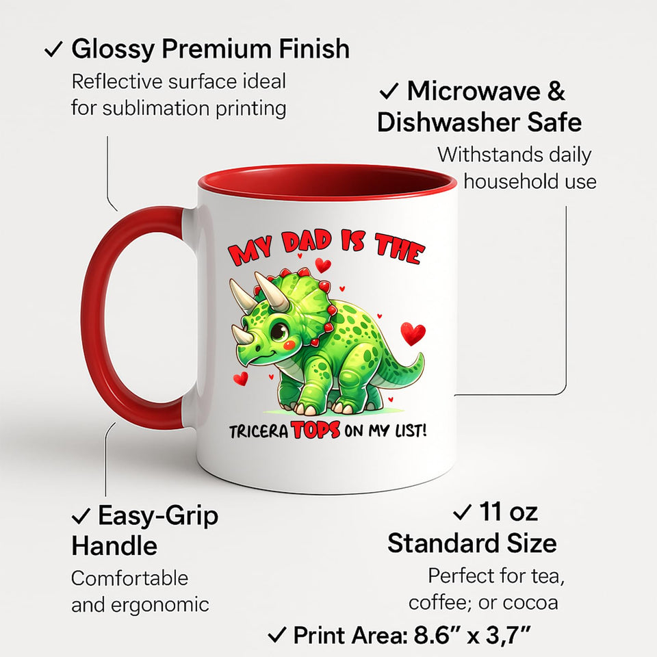 Colour handle mug with labels for 11oz size, glossy finish and easy-grip handle