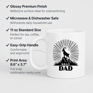 Man holding the GOAT Dad mug in front of a Christmas tree