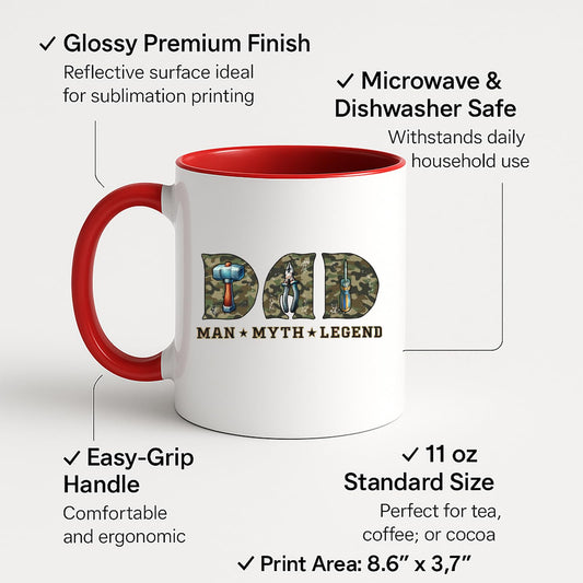 Colour handle mug with labels for 11oz size, glossy finish and easy-grip handle
