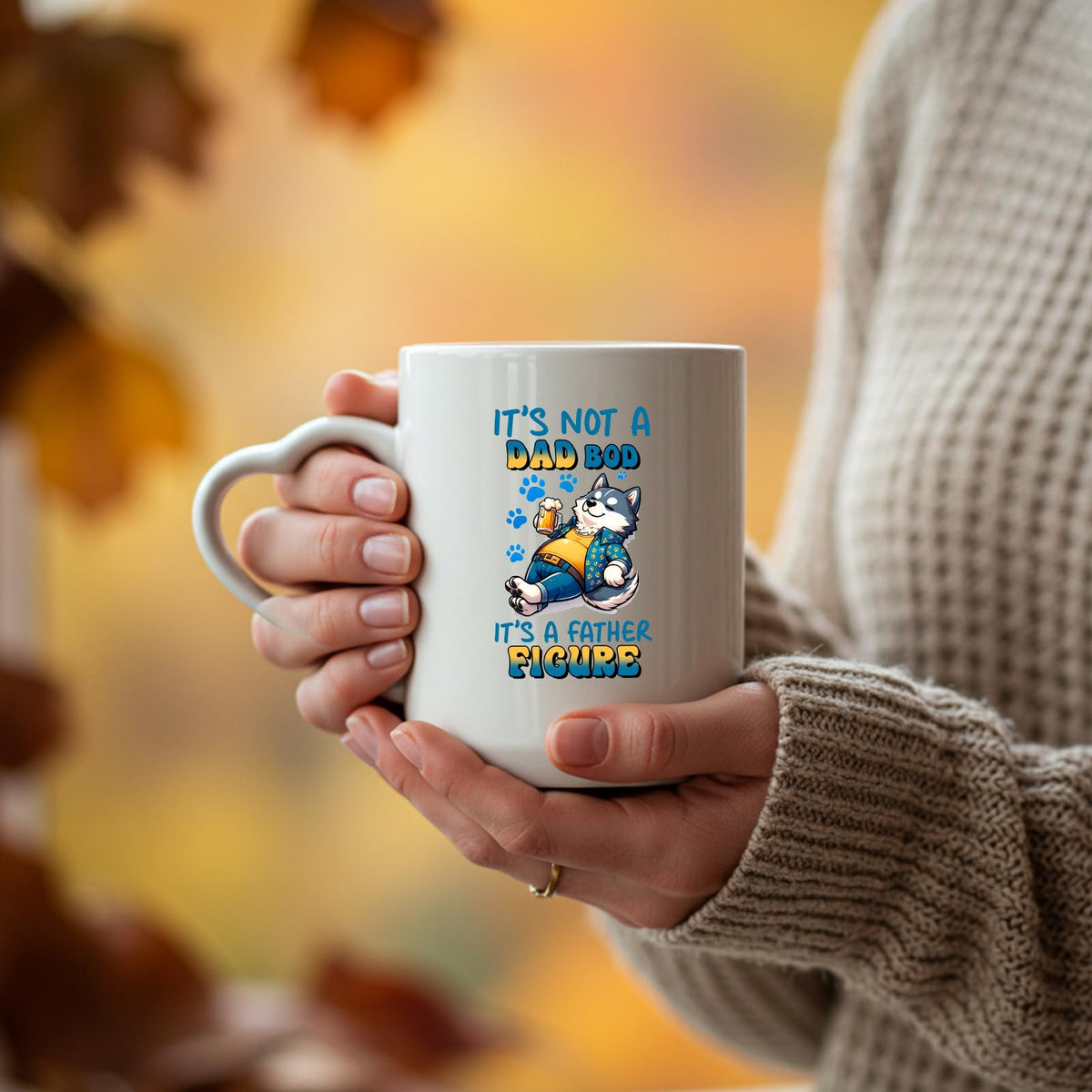 Hands holding the Dad Bod husky heart-handle mug