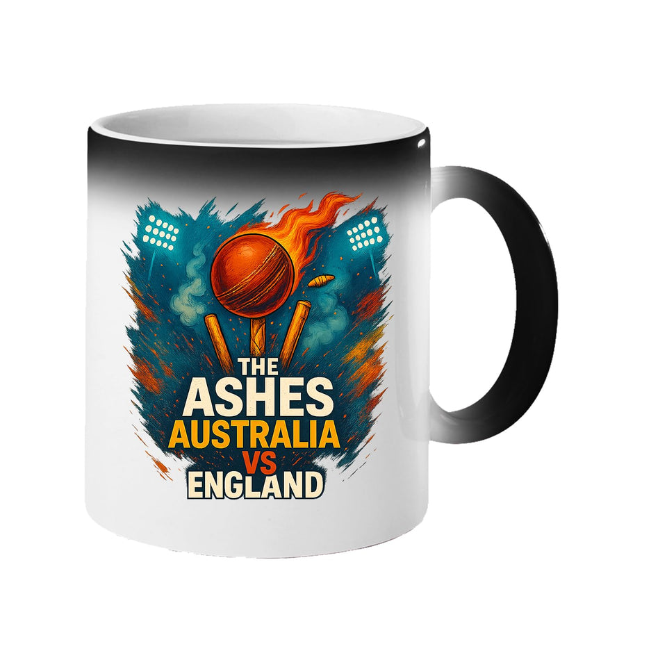 Excudo Trade LTD The Ashes Cricket Australia vs England Rivalry Cup Magic Heat Reveal Cricket Mug Fiery Design Appears with Hot Drink Fun Gift
