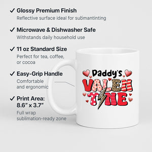 Man holding the Daddy’s Valentine mug in front of a Christmas tree
