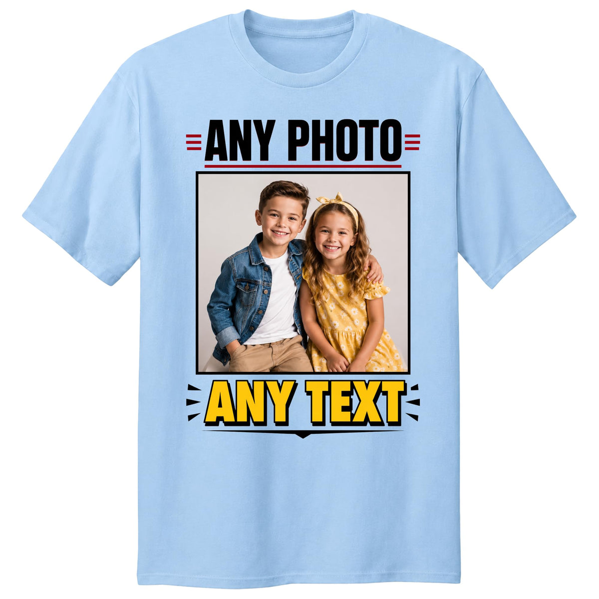 Personalised sky blue t-shirt with custom photo and text