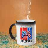 Hot water poured into the Dad Level Unlocked colour changing mug as the design appears