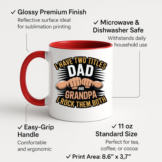 Colour handle mug with labels for 11oz size, glossy finish and easy-grip handle