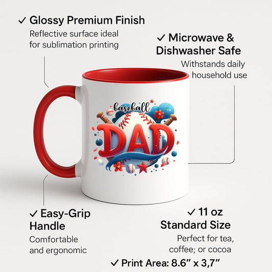 Colour handle mug with labels for 11oz size, glossy finish and easy-grip handle