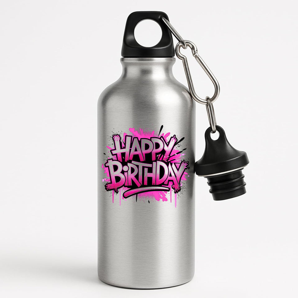 Happy Birthday Water Bottle Colourful Print Washable Fun Surprise Gift Present Birthday for Him Her or Kids Drink for School Travel Gym or outsider Office