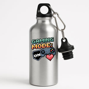 Gaming Mode ON Water Bottle Gamer Hydration Bottle with Controller & Heart Design Funny Reusable Gift for Him Her Retro Console Player Bottle for Geeks Nerds and Gamers