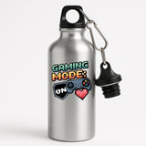 Gaming Mode ON Water Bottle Gamer Hydration Bottle with Controller & Heart Design Funny Reusable Gift for Him Her Retro Console Player Bottle for Geeks Nerds and Gamers