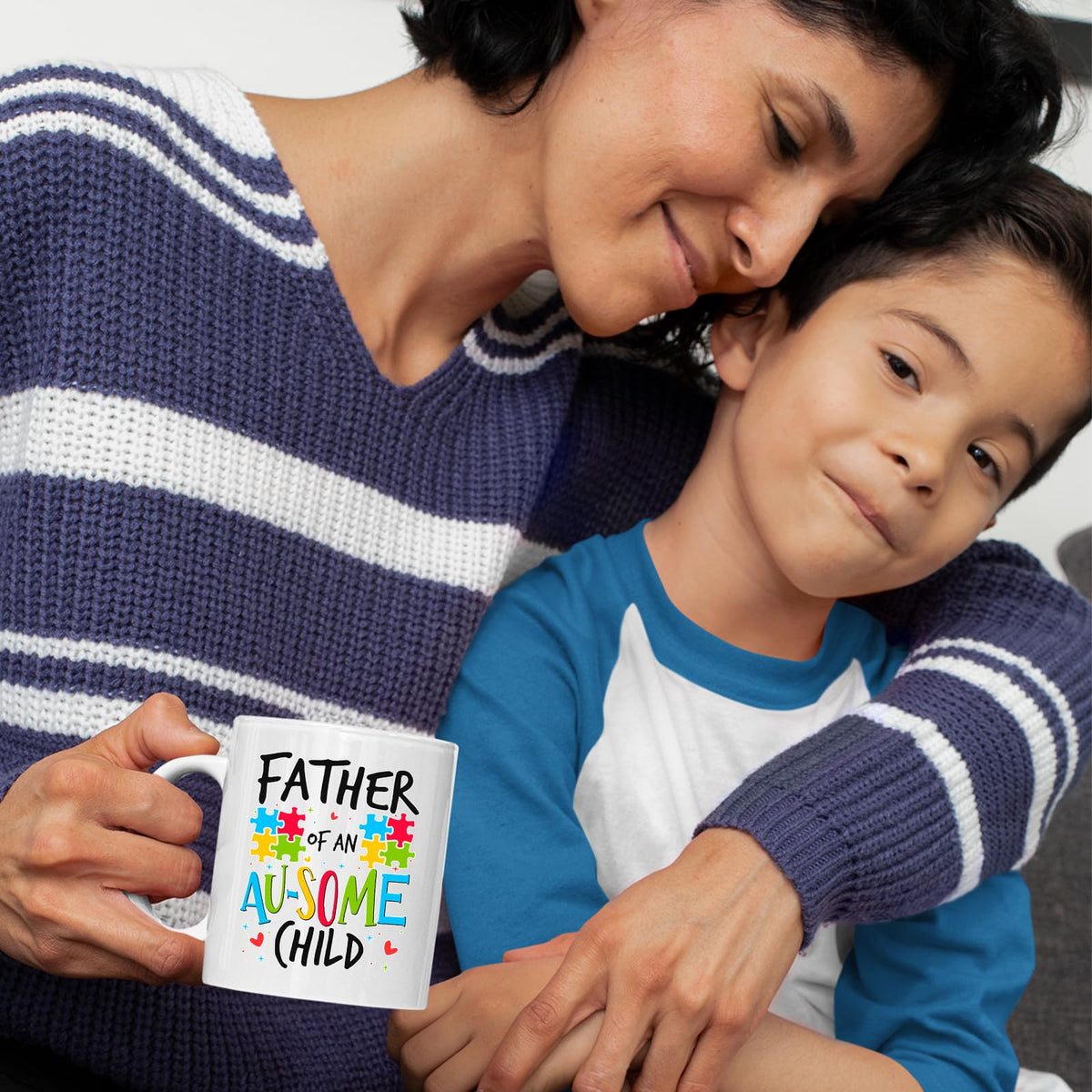 Mum and son with the Father of an Au-Some Child mug